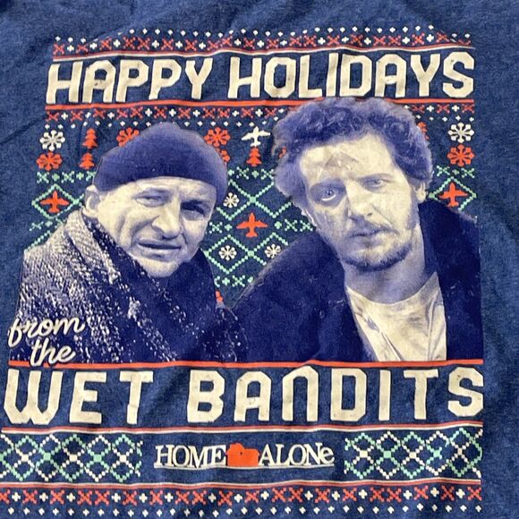 Home Alone “Happy Holidays Wet Bandits” Christmas Blue T Shirt Size Large - Picture 4 of 6